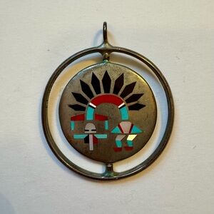 Vintage Fred and Lolita Natachu Turquoise, Coral, Mother of Pearl Pendant